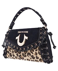 True Religion Denim Leopard Eyelet Trim Flap Bag