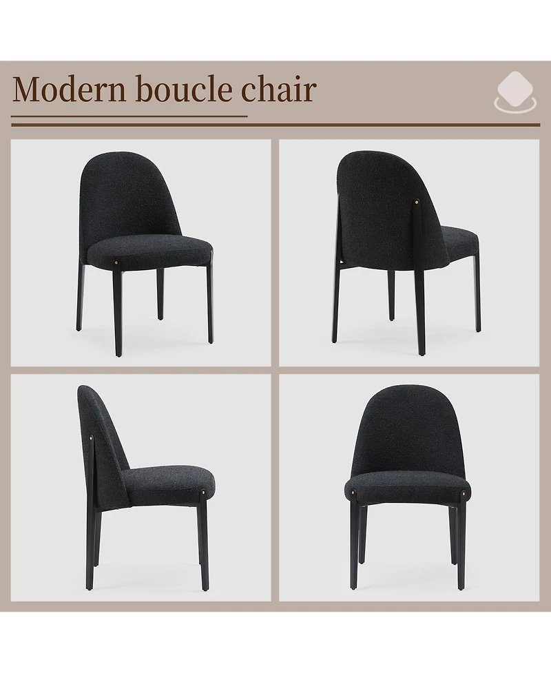 Morden Fort Glam 5-Piece Wood Round Dining Table with Black Boucle Chairs Metal Legs Dining Room Set for Kitchen