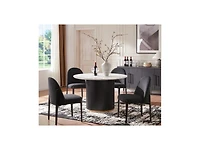 Morden Fort Glam 5-Piece Wood Round Dining Table with Black Boucle Chairs Metal Legs Dining Room Set for Kitchen