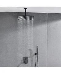 Rainsken Square Rain Shower System Faucet Set with Hand Shower, 16 inch Shower Head and Tub Spou, Matte Black