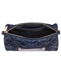 True Religion Studded Denim Zip Top Barrel Bag