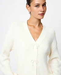 Fcuk Women's Babysoft Knit V-Neck Embellished Bow Cardigan Sweater
