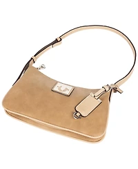 True Religion Logo Plaque Suede Shoulder Bag