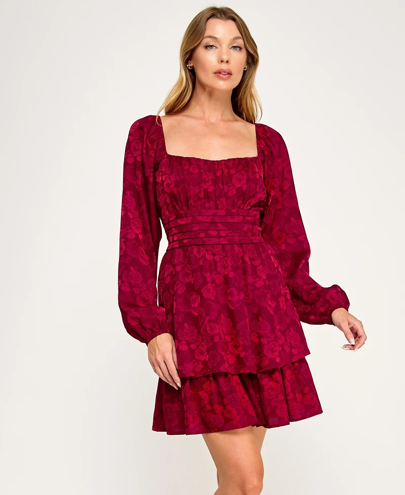 Row A Juniors' Long Sleeve Pleated Bust Dress