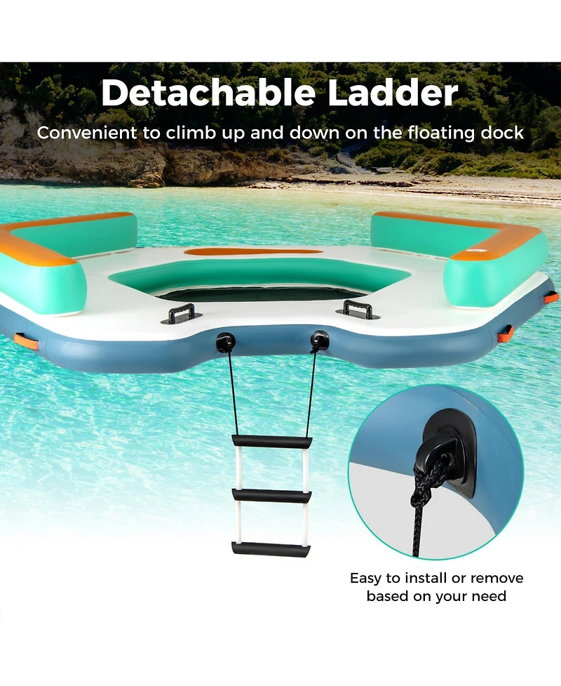 8.7 Ft Inflatable Floating Dock with Detachable Ladder and Mesh Swim Lounge