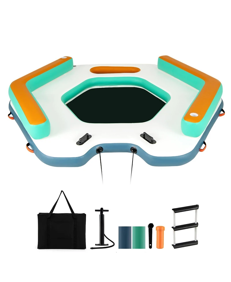 8.7 Ft Inflatable Floating Dock with Detachable Ladder and Mesh Swim Lounge