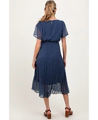 Pinkblush Maternity Navy Leaf Print Pleated Midi Dress
