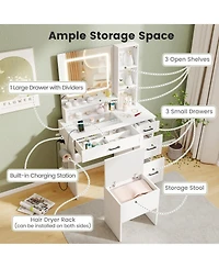 Dressing Desk with 3 Color Lighting and Hair Dryer Stand