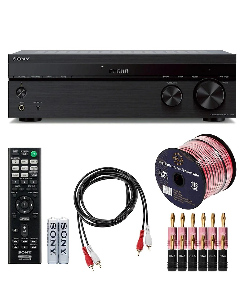 Sony Str-DH190 2-Channel Home Stereo Receiver with Phono Input and Bluetooth + Speaker Wire Cables