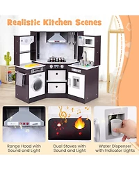 Wooden Kids Play Kitchen with Realistic Lights, Sounds, and Storage