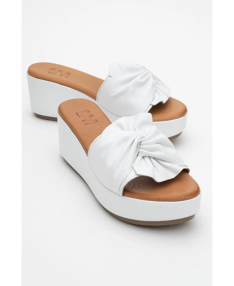 Forever & Always Shoes Syndra Bow Wedge Leather Sandal (Women)