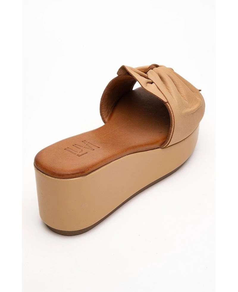 Forever & Always Shoes Syndra Bow Wedge Leather Sandal (Women)