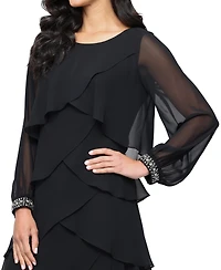 Sl Fashions Women's Rhinestone-Cuff Tiered Dress