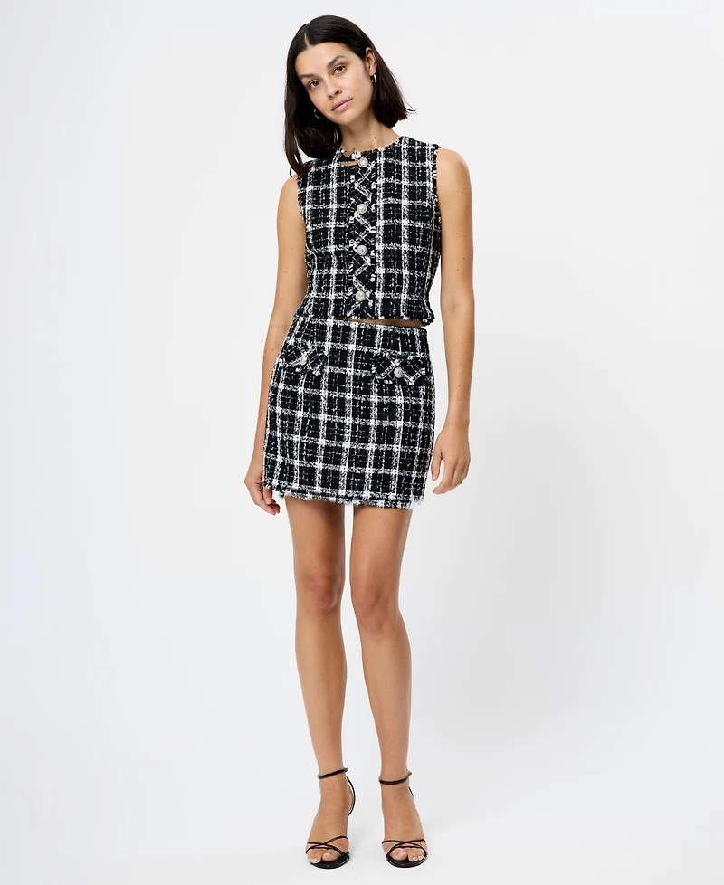 Fcuk Women's Windowpane Tweed Mini Skirt
