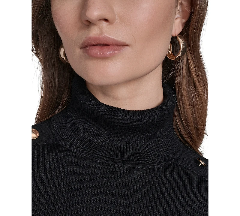 Halston Women's Ribbed 3/4-Sleeve Turtle Neck Top