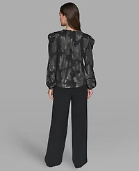 Karl Lagerfeld Paris Women's V-Neck Floral Printed Top