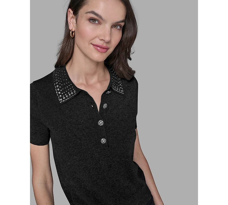 Karl Lagerfeld Paris Women's Embellished Collar Sweater