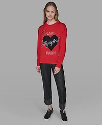 Karl Lagerfeld Paris Women's Long Sleeve Heart Detail Sweater