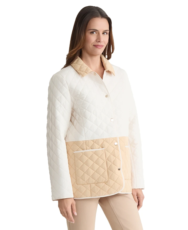 Jones New York Petite Collar Colorblock Quilted Jacket