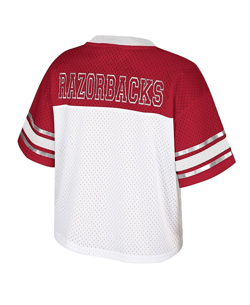 Colosseum Women's White Arkansas Razorbacks Treasure Cropped Football Jersey