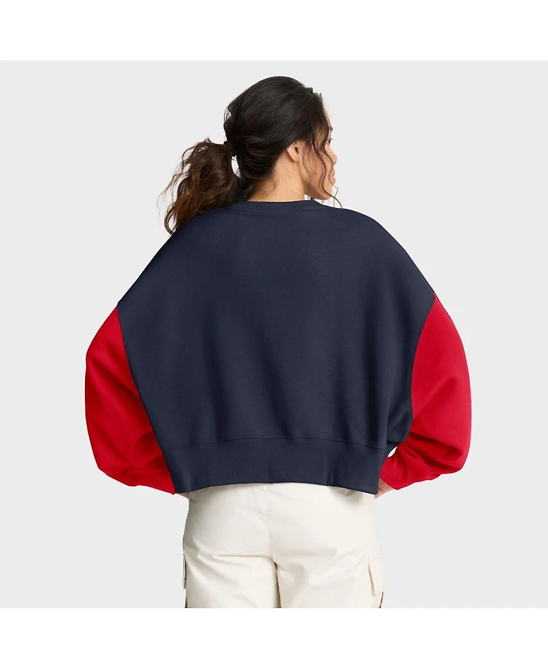 Nike Women's Navy New England Patriots Oversized Color-Block Pullover Sweatshirt