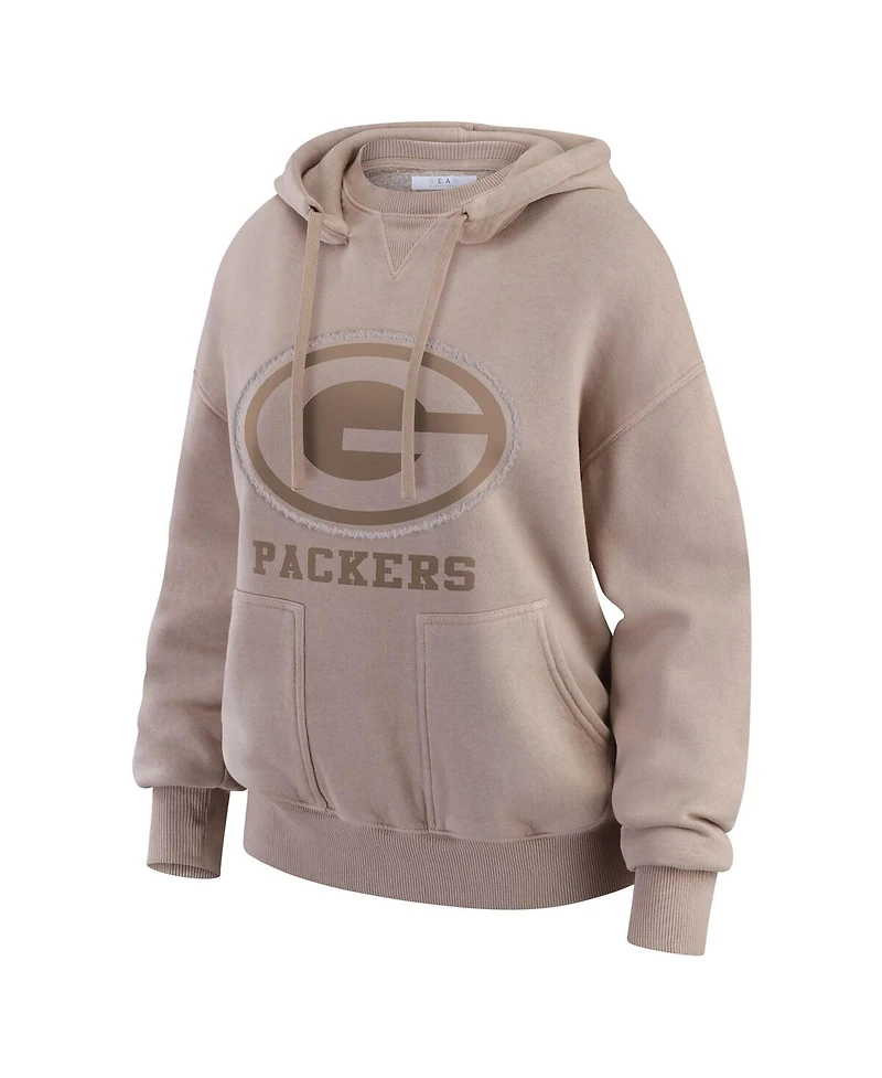 Wear by Erin Andrews Women's Tan Green Bay Packers Washed Pullover Crewdie Hoodie