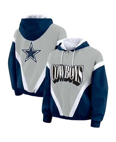 Wear by Erin Andrews Women's Navy/Gray Dallas Cowboys Plus Retro Crinkle Full-Zip Windbreaker Jacket