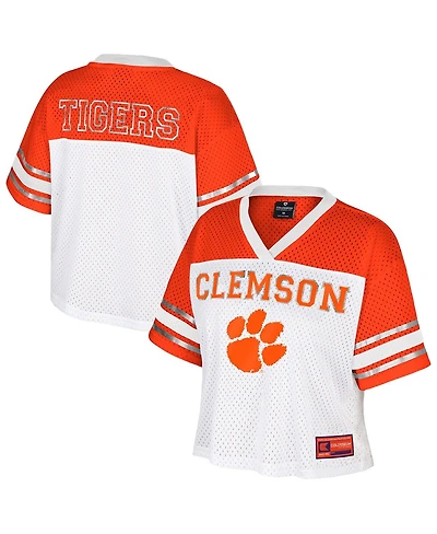 Colosseum Women's White Clemson Tigers Treasure Cropped Football Jersey