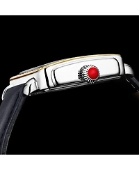 Elegant Women s Rectangular 35×47mm Dress Watch – Model 4060L.4, Gold Crystal Bezel, Silver Case, Blue Leather Strap