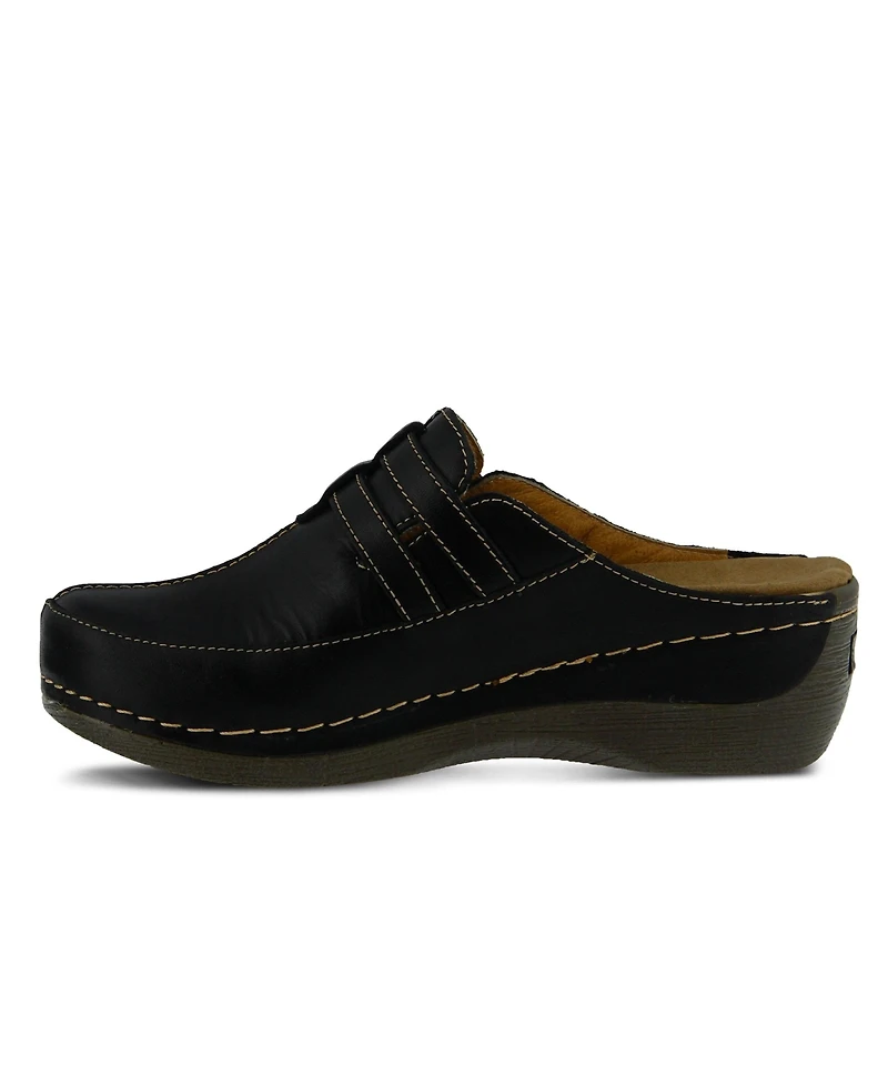 Spring Step Happy Multi-Strap Leather Slip-On Clogs with Buckle Detail and Removable Insole