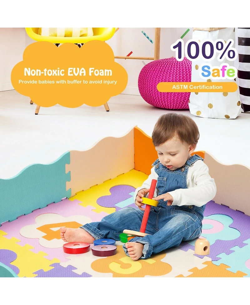 Hongge 75 Piece Baby Foam Interlocking Play Mat with Fence and Detachable Numbers