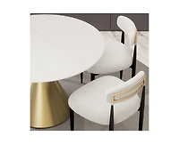 Morden Fort 5 Piece Round 47'' Faux Marble Dining Set Table with Beige Boucle Armless Chair