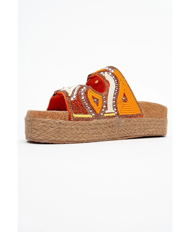 Prologue Shoes Bobby Beaded Straw Platform Slide Sandal (Women)