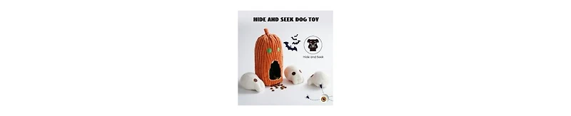 Nocciola 4 Packs Dog Toys, Spooky Pumpkin Burrow with 3 Squeaky Skulls,Hide and Seek Dog Toys