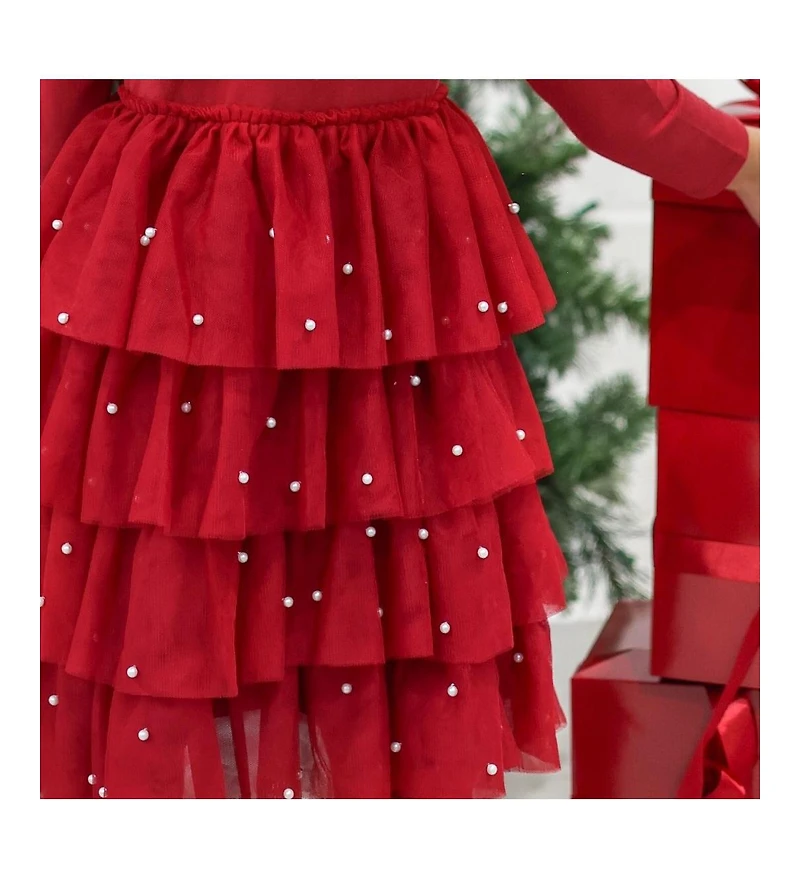 Sweet Wink Toddler Girls Christmas Pearl Long Sleeve Tutu Dress