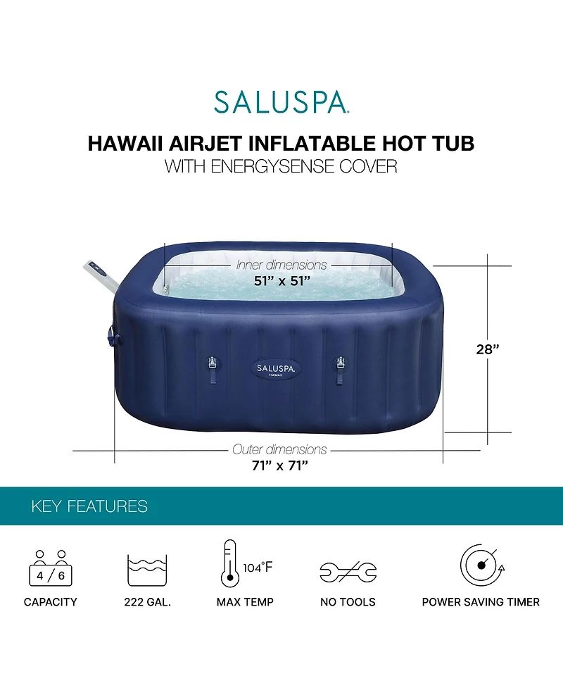 Bestway SaluSpa Hawaii Smart AirJet Inflatable Hot Tub with EnergySense Cover