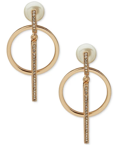 Anne Klein Imitation Pearl and Crystal Stone Gold-Tone Orbital Earrings