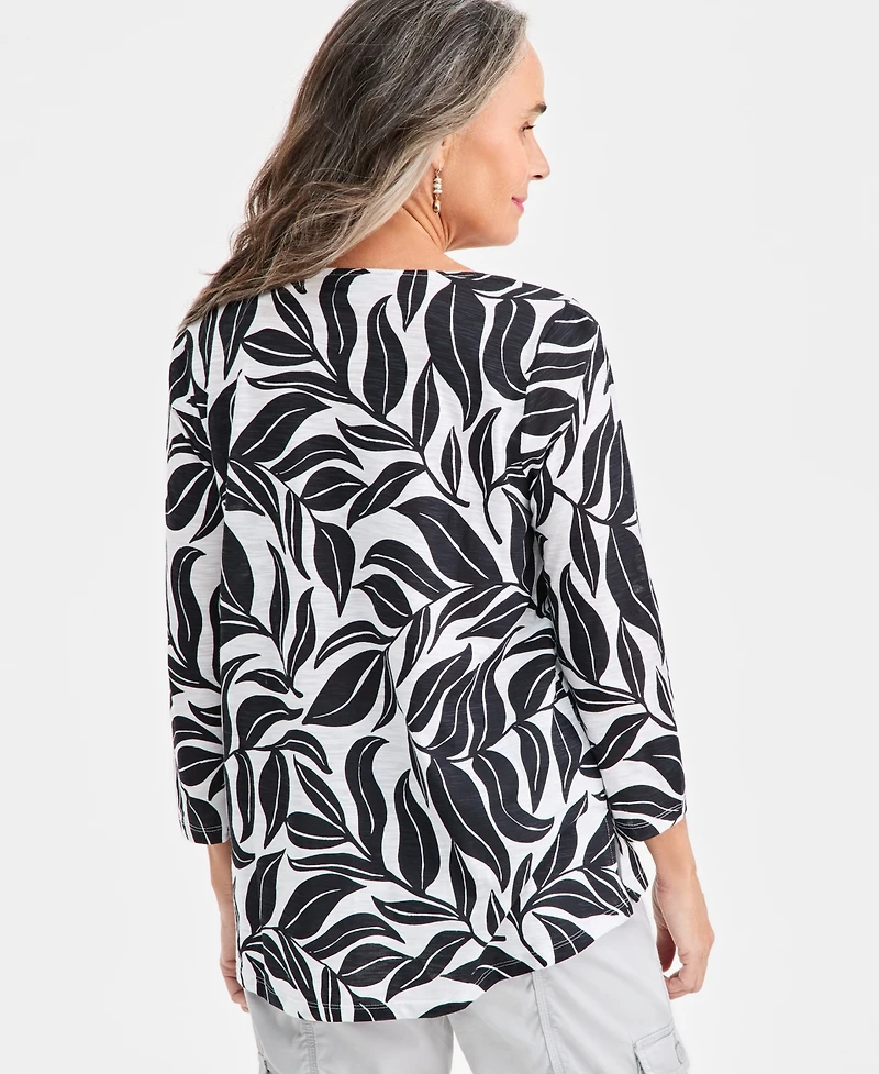 Style & Co Women's Printed Split-Neck Pintucked Knit Top, Macy's Exclusive