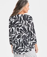 Style & Co Women's Printed Split-Neck Pintucked Knit Top, Macy's Exclusive