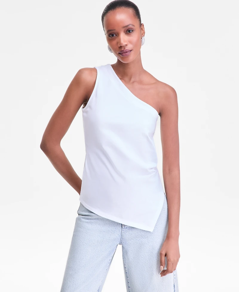 I.n.c. International Concepts Women's One-Shoulder Asymmetrical Cotton Tank Top, Macy's Exclusive