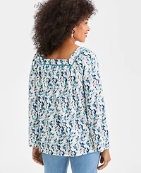 Style & Co Women's Printed Square-Neck Long Flutter-Sleeve Top, Macy's Exclusive