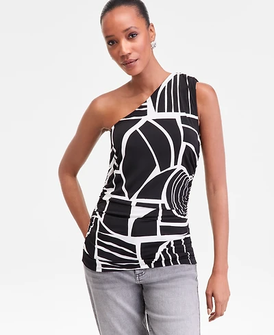 I.n.c. International Concepts Women's Printed One-Shoulder Top, Macy's Exclusive