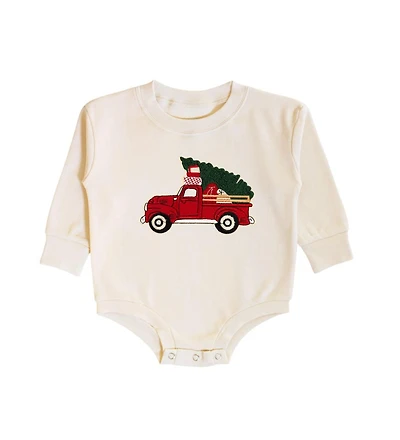 Sweet Wink Baby Boys Christmas Truck Patch Long Sleeve Romper
