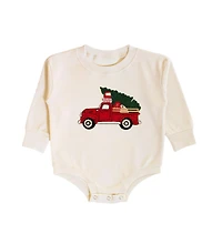 Sweet Wink Baby Boys Christmas Truck Patch Long Sleeve Romper