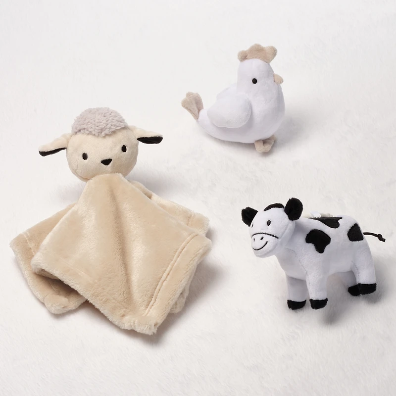 Lambs & Ivy Farm 3-Piece Infant/Baby Plush Toy Gift Set - Sheep, Cow, Chicken