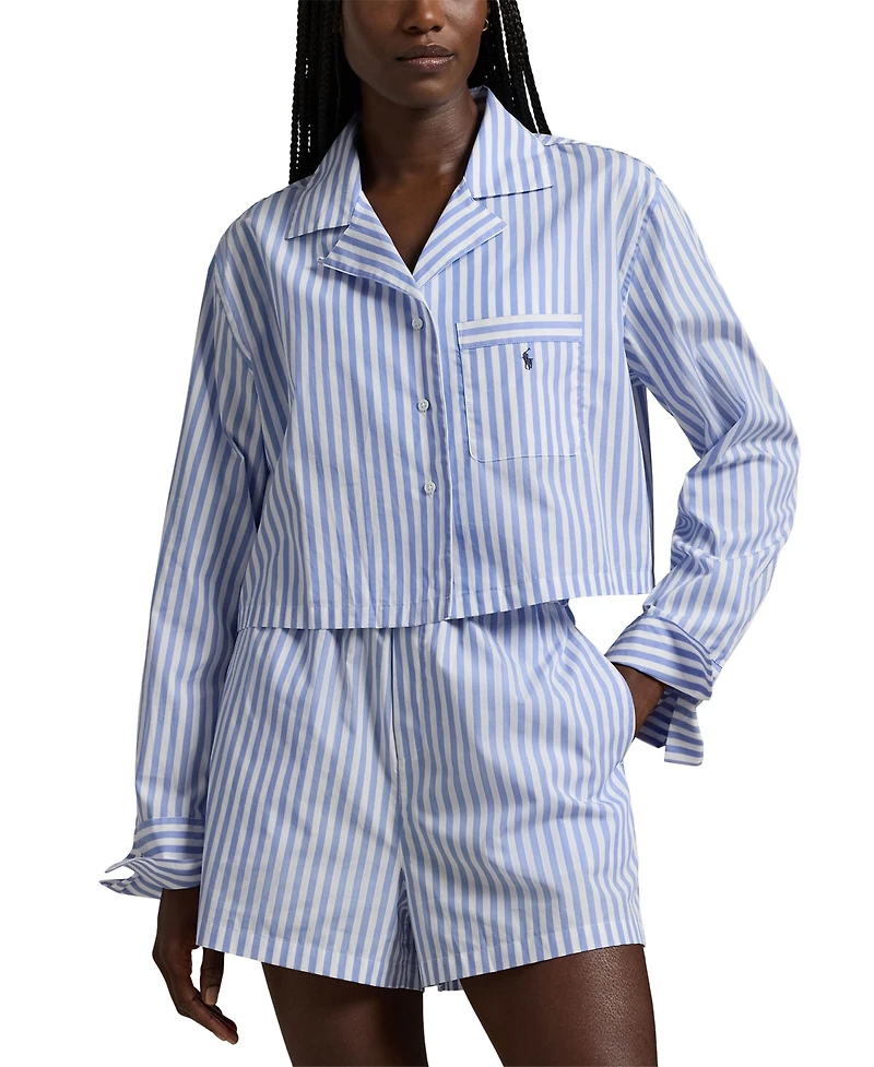 Polo Ralph Lauren Women's 2-Piece Cropped Shirt and Boxer Shorts Pajama Set