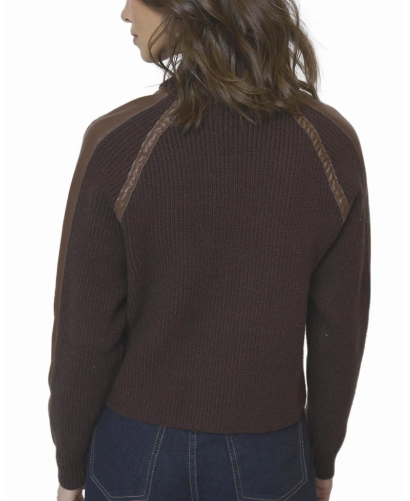 Central Park West Women's Atlas Raglan Leather Trim Zip Up