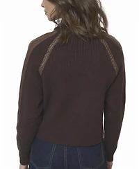 Central Park West Women's Atlas Raglan Leather Trim Zip Up