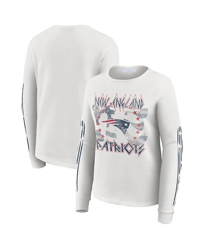 Wear by Erin Andrews Women's White New England Patriots Graphic Waffle Long-Sleeve T-Shirt
