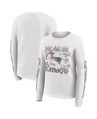 Wear by Erin Andrews Women's White New England Patriots Graphic Waffle Long-Sleeve T-Shirt